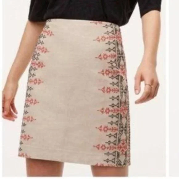Loft | NWT Tan Ebroidered Skirt - 12 - Picture 2 of 11